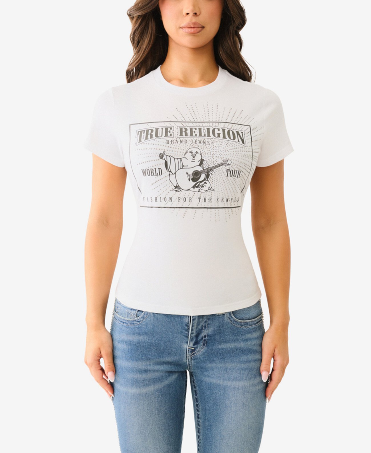 Футболка True Religion с кристаллическим логотипом Будды, из мягкого хлопка, с короткими рукавами и круглым вырезом True Religion