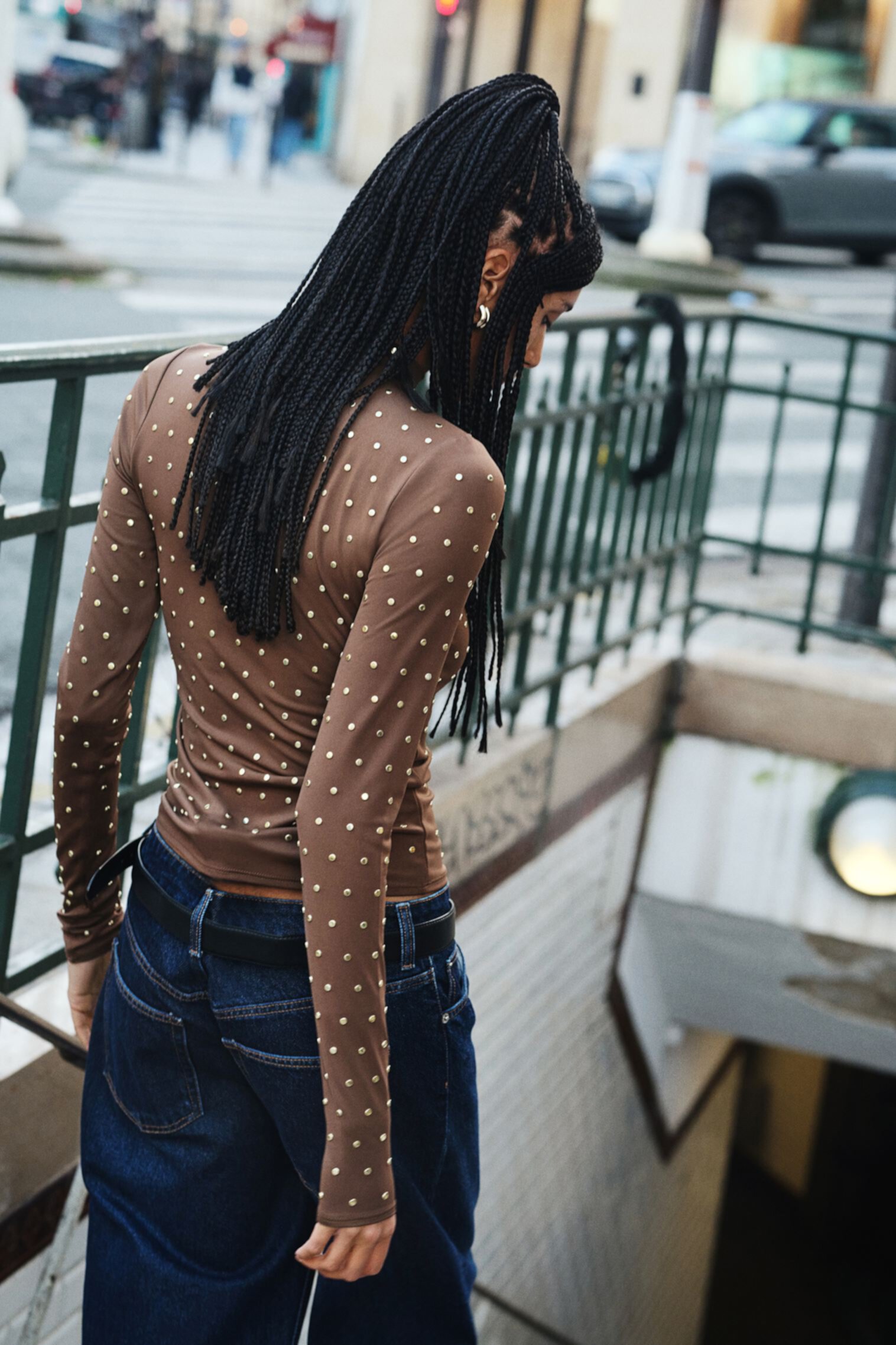 Studded Mock Turtleneck Top H&M