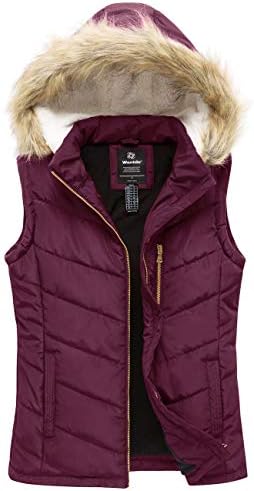 wantdo Women's Thicken Winter Vest Warm Puffer Vest with Removable Fur Hood Wantdo