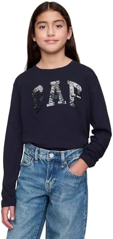 Стильная длиннорукавная футболка GAP для девочек с надписью из пайеток Gap