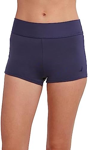 Nautica Women's Standard Mid-Rise Flattering Wide Waistband Boy Leg Bikini Bottom Swimsuit Nautica