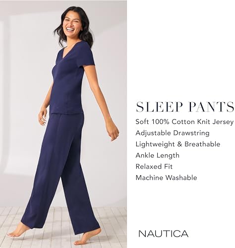 Nautica Womens Sleep Pants - Long Length, Breathable Pajama Bottoms - Cotton Knit Jersey Sleepwear and Loungewear Nautica