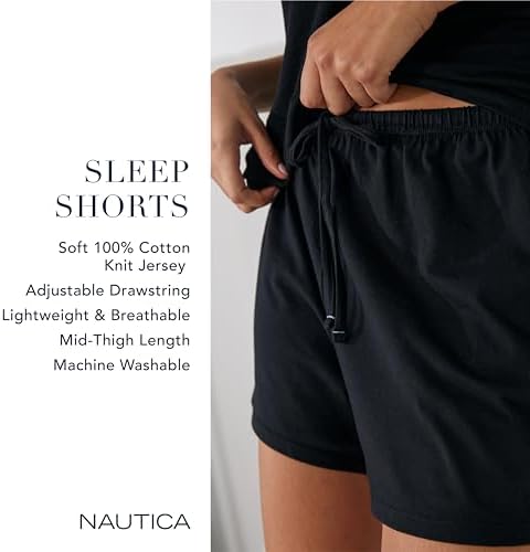 Nautica Womens Sleep Shorts - Mid-Thigh, Lightweight, Breathable Pajama Bottoms - Cotton Knit Jersey Sleepwear and Loungewear Nautica