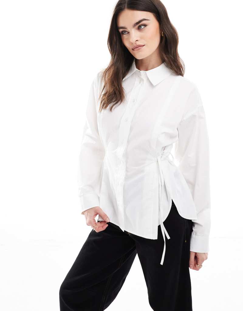 ASOS DESIGN long line shirt with tie side detail in white Asos Design