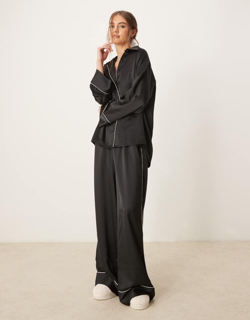 ASOS DESIGN oversized satin shirt & pants pajama set Asos Design