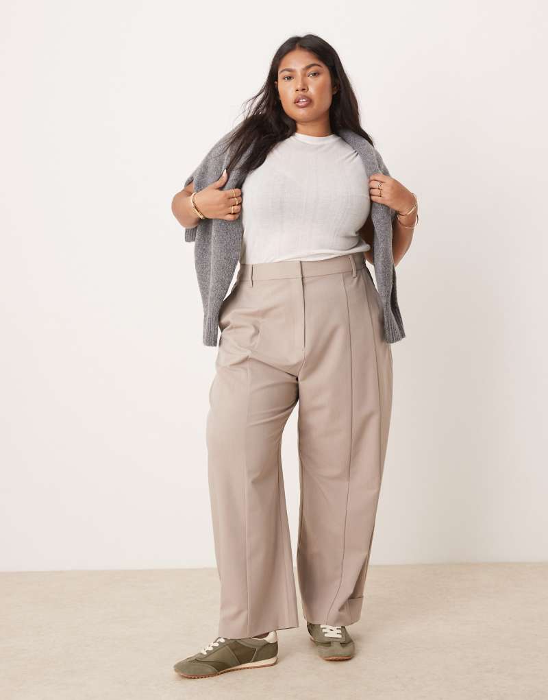 ASOS DESIGN Curve tab detail tailored pants in mink Asos Design