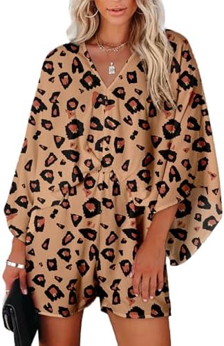 Dokotoo Womens Lepoard Print Summer Rompers Cruise Outfits Wrap V Neck Loose Oversized Jumpsuits with Pockets Dokotoo