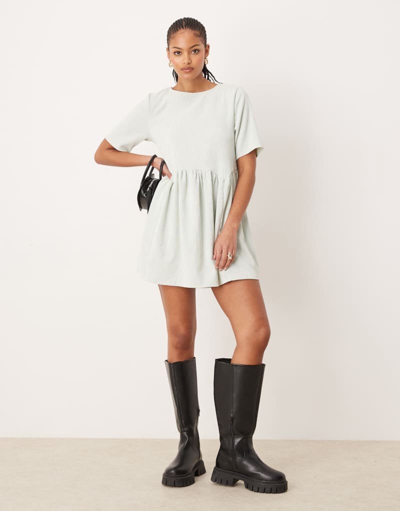 ASOS DESIGN Tall cord smock tee mini dress with waist seam detail in mint ASOS Tall