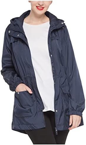 Rokka&Rolla Women's Lightweight Rain Jacket Hooded Anorak Windbreaker Long Trench Raincoat Rokka&Rolla