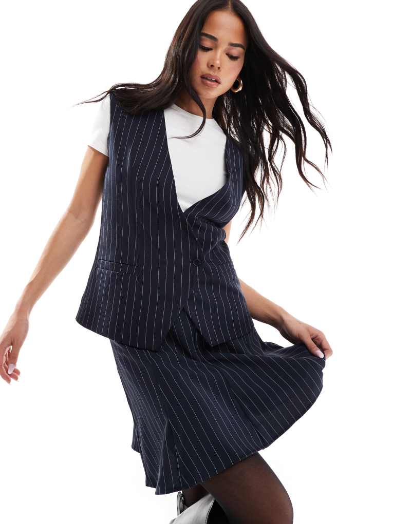 ASOS DESIGN tailored wrap front vest in navy pinstripe - part of a set Asos Design