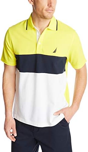 Nautica Men's Short Sleeve 100% Cotton Pique Color Block Polo Shirt, Blazing Yellow, Large Nautica