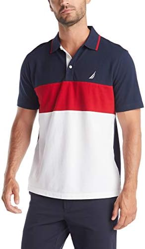 Nautica mens Short Sleeve 100% Cotton Pique Color Block Polo Shirt, Navy, X-Large US Nautica