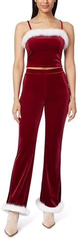 WallFlower Womens Ginger Christmas Fur Trimmed Luxe Velour Cropped Cami and Flare Pant Set WallFlower