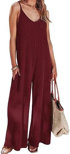 Dokotoo Women's Casual Loose Overalls Knit Jumpsuits Adjustable Straps Wide Leg Long Pant Rompers With Pockets Dokotoo