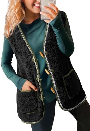 Dokotoo Women's Casual Winter Fuzzy Fleece Vest Warm Open Front Sherpa Cozy Sleeveless Cardigan Outerwear Jackets Coats Dokotoo