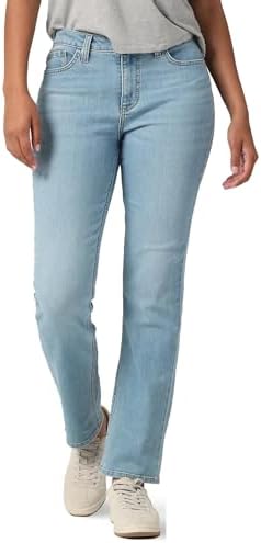 Lee Women's Premium Denim Midrise Straight Leg Jean, Regular Fit (US, Numeric, 10, Regular, Petite, Light Wash) Lee