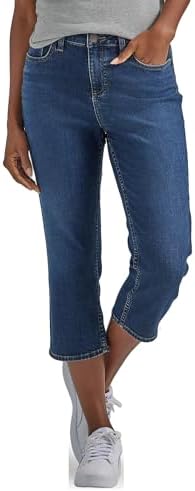 Lee Women's Midrise Denim Capri Jeans/Pants (Multiple Colors Availiable) (US, Numeric, 14, Regular, Regular, Medium Wash Stormy Lines) Lee