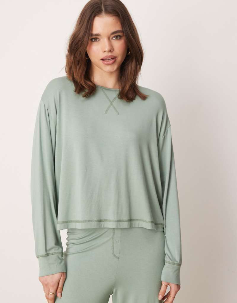 ASOS DESIGN mix & match super soft long sleeve oversized pajama top in green Asos Design