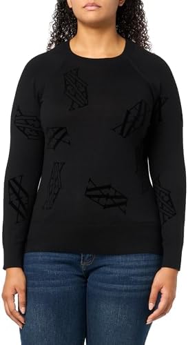 Armani Exchange Women's Pullover Sweater with Scattered Ax Stacked Logo A｜X Armani Exchange