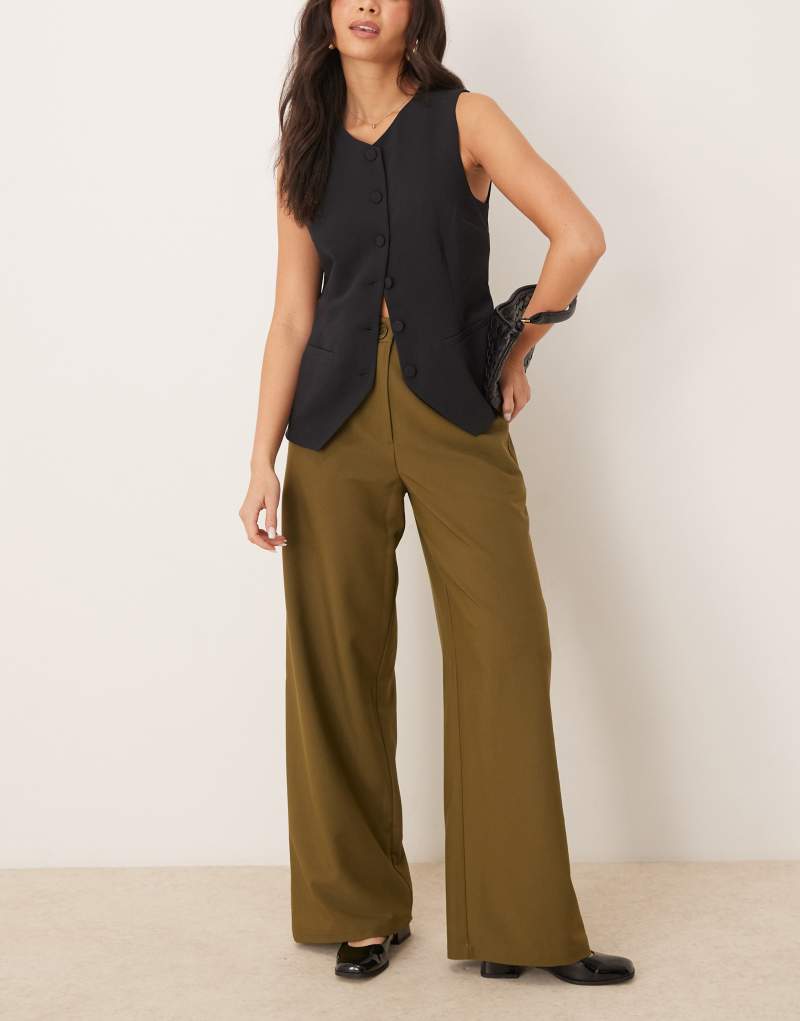 ASOS DESIGN tailored wide leg dad pants in forest green Asos Design