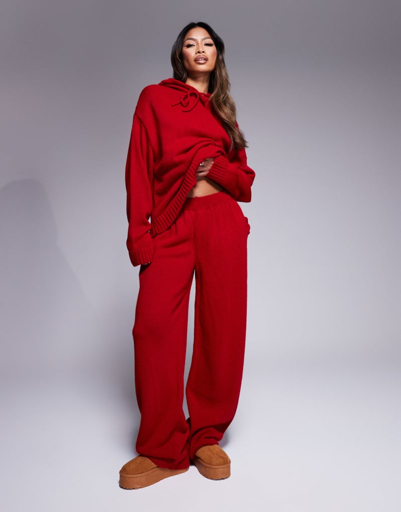 ASOS DESIGN fluffy knitted wide leg pants in red - part of a set Asos Design