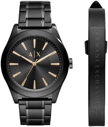 A｜X ARMANI EXCHANGE Men's Black Stainless Steel Watch & Bracelet Gift Set (Model: AX7102) A｜X Armani Exchange