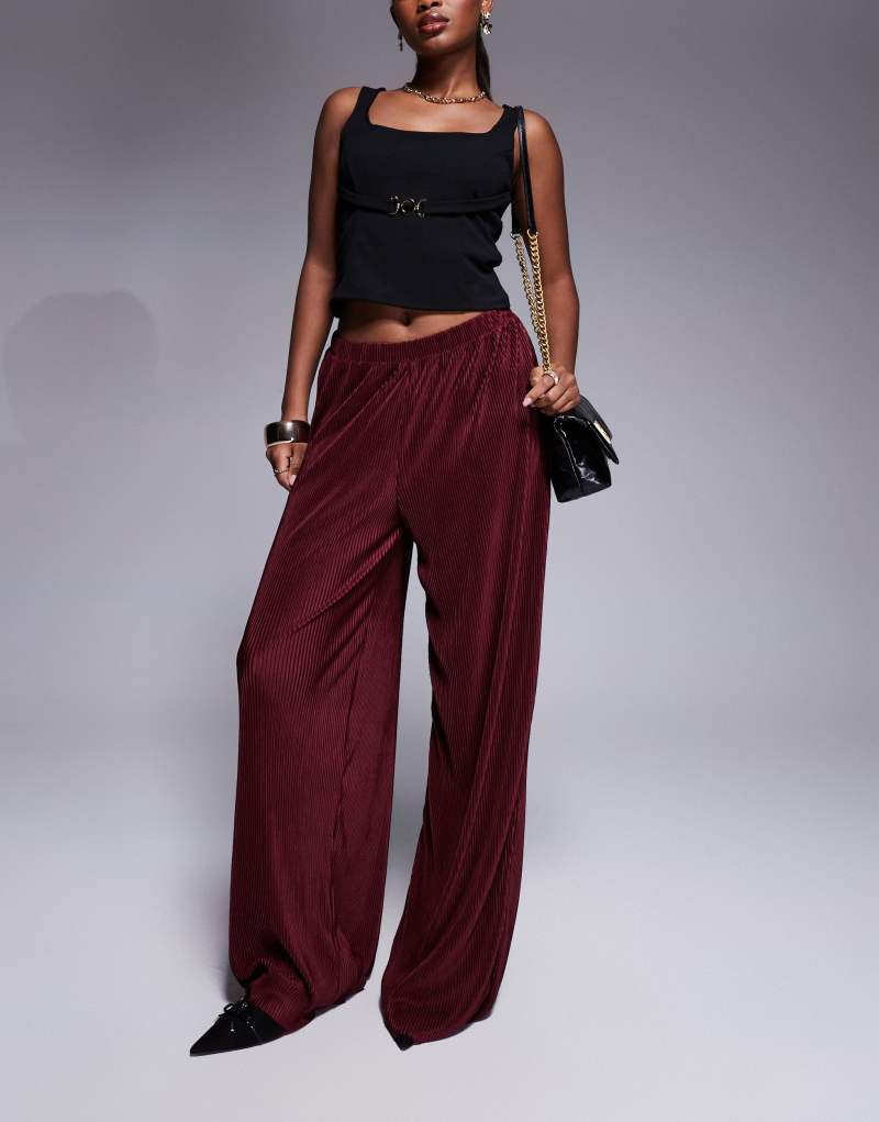 ASOS DESIGN plisse full length pants in burgundy Asos Design