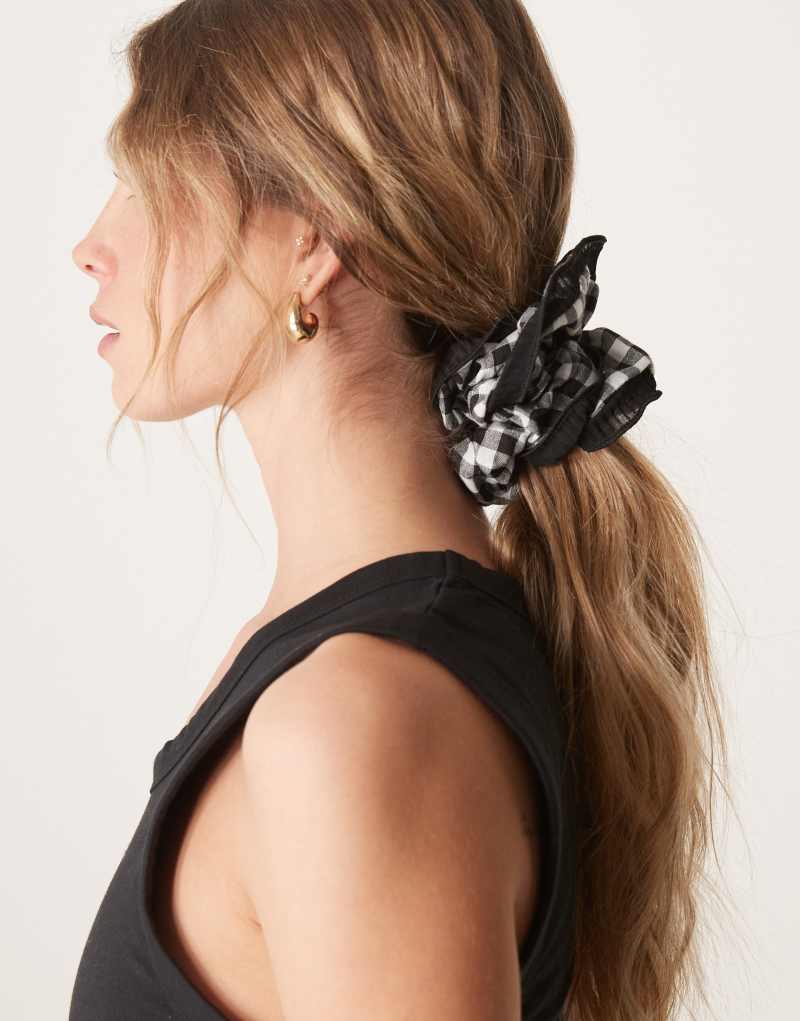 ASOS DESIGN scrunchie hairband with gingham print and contrast frill edge Asos Design