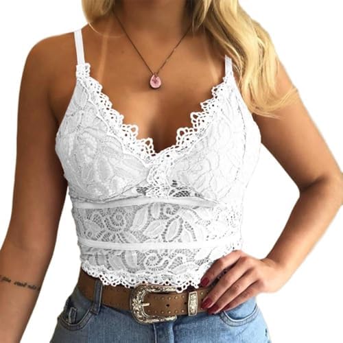 Koinshha Women's Soft Casual Lace Crochet Spaghetti Strap Cami Crop Top Camisole Koinshha