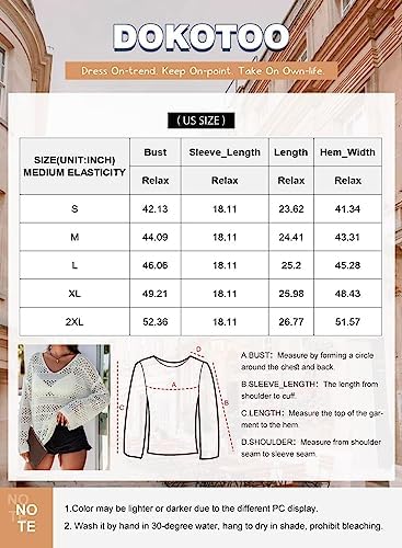 Dokotoo Women's Summer Crochet Hollow Out Blouse Shirts Casual Long Sleeve Beach Bikini Swimsuit Mesh Cover Up Tops Dokotoo