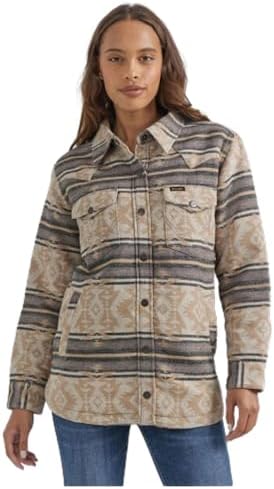 Women's Retro Jacquard Shacket - Tan & Blue Print Wrangler