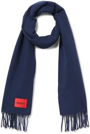 HUGO Twisted Fringe Wool Scarf, blueberry blue, PCE. Hugo