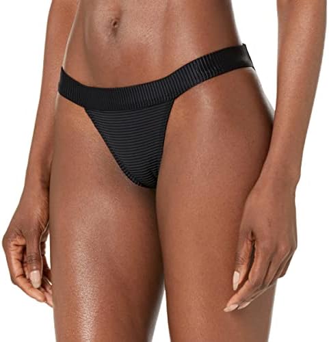 HUGO Womens Square Logo Ribbed Mid-Rise Bikini Bottoms, Solid Black, Medium US Hugo