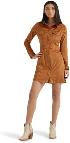 Wrangler Brown Sueded Women's Western Snap Shirt Dress 112356668 Wrangler