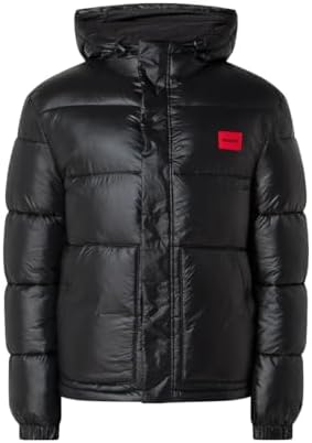 BOSS Men's Black Baro Quilted Puffer Hooded Coat Jacket Boss