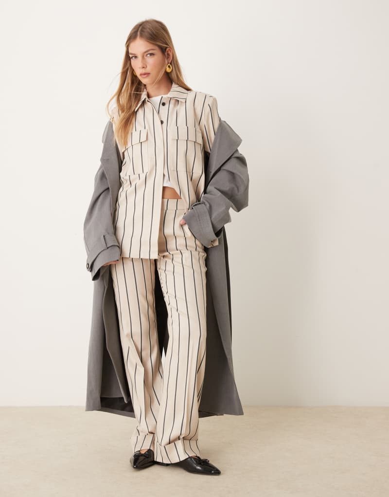 ASOS DESIGN tailored relaxed pants in ecru stripe - part of a set Asos Design