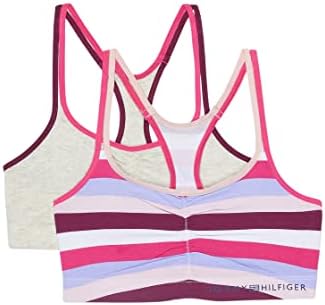 Tommy Hilfiger Girl's Multi Stripe 2 Strap Tommy Bra 2-Pack (Little Kids/Big Kids) Purple Potio X-Large (16 Big Kid) Tommy Hilfiger