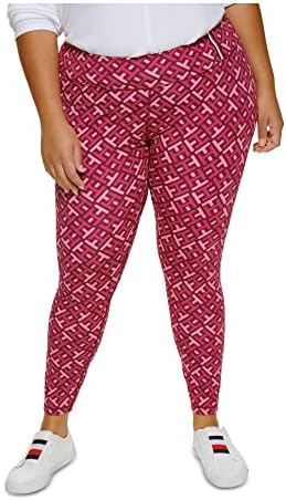 Tommy Hilfiger Sport Womens Plus Printed High Rise Leggings Pink 0X Tommy Hilfiger