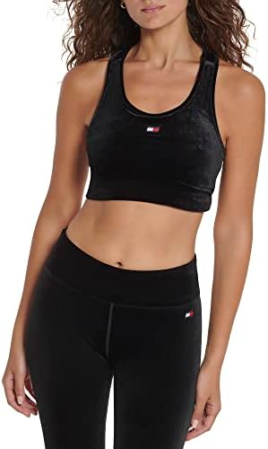 Tommy Hilfiger Women's Long Line Velveteen Fabric Removable Cups Sports Bra Tommy Hilfiger