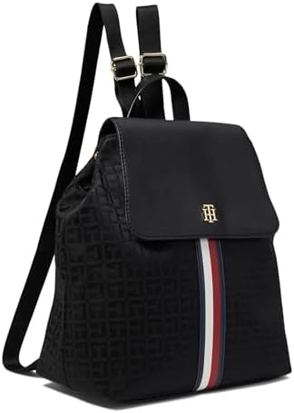 Tommy Hilfiger Ruby II Flap Backpack w/Hangoff-Square Monogram Jacquard Black Tonal One Size Tommy Hilfiger