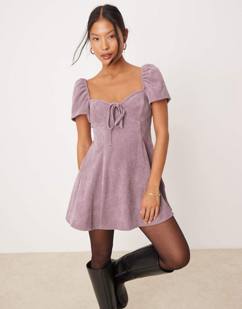 ASOS DESIGN Petite angel sleeve cord tee dress in mauve ASOS Petite