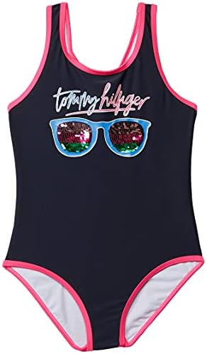 Tommy Hilfiger Girls' One-Piece Reversible Sequin Swimsuit with Contrast Binding (Big Kids) Tommy Hilfiger