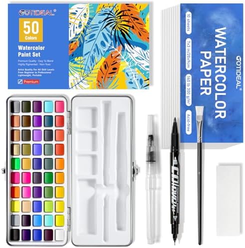 GOTIDEAL Watercolor Paint Set, 50 Vivid Colors with Portable Carrying Case, Perfect Travel Water Colors Paint Adult Set for Artists,Beginners,Professionals GOTIDEAL