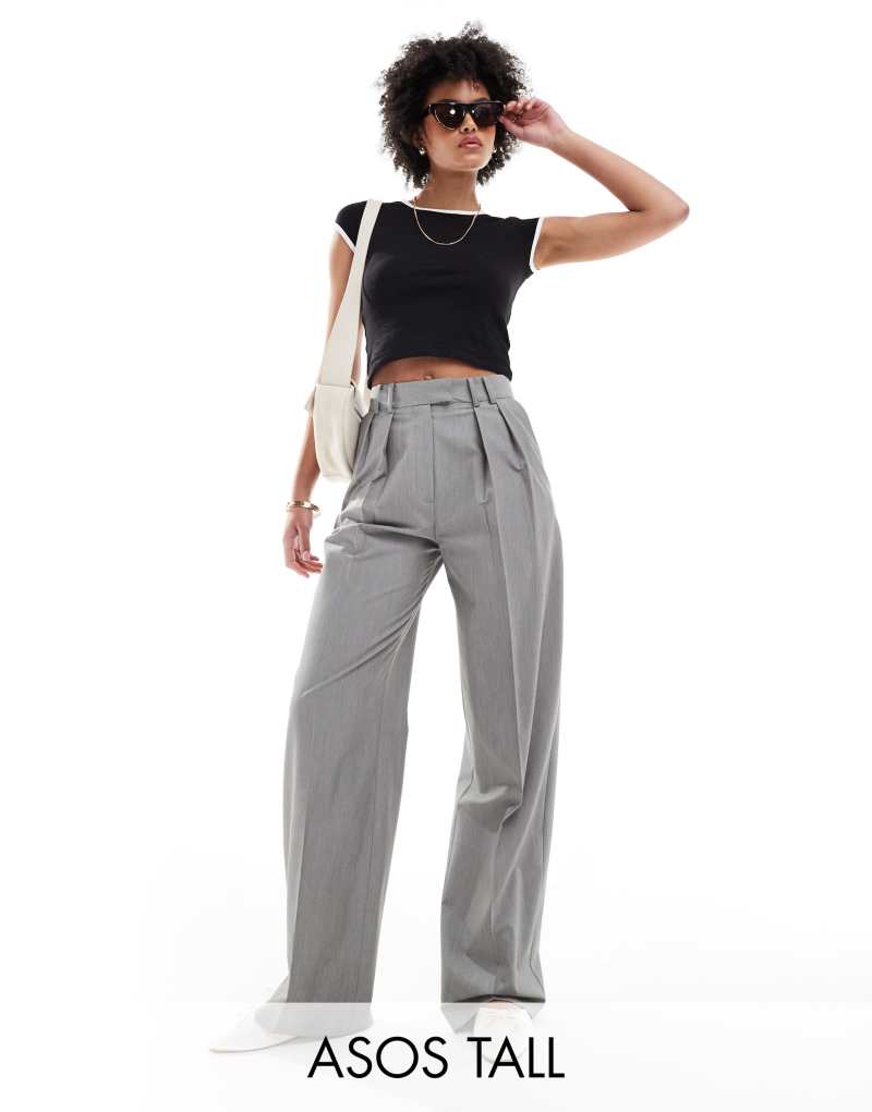 ASOS DESIGN Tall tailored wide leg pants with pleat detail in gray ASOS Tall