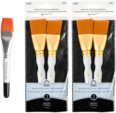 Gold Taklon Flat Brush Set, 1.6 Oz, Bundled with Watercolor Paint Brush - Versatile, Brushes for Acrylic Painting, Oil, Watercolor, Ergonomic Handle [Pack of 2] Westlake art