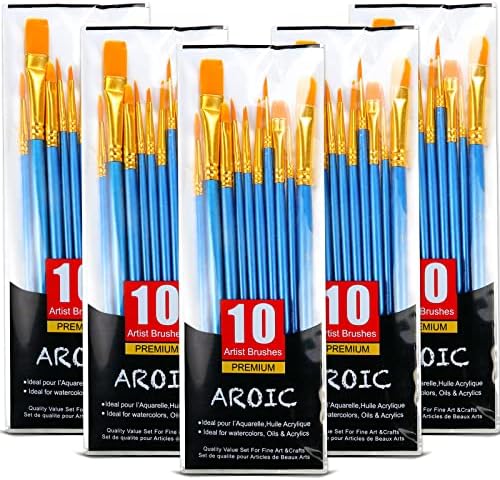 AROIC Acrylic Paint Brush Set, 2 Packs / 20 pcs Nylon Hair Brushes for All Purpose Oil Watercolor Painting Artist Professional Kits (Black) AROIC