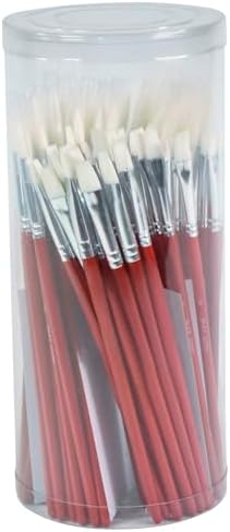 Sax White Synthetic Taklon Paint Brushes with Short Handles for School and Arts and Crafts Use, Assorted Sizes, Set of 72 Sax