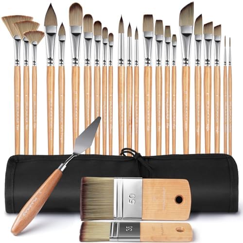 14pcs Acrylic Paint Brushes, Professional Synthetic Bristles Paint Brush Set with Extra Palette Knife - Flat, Filbert, Fan, Dagger, Round, Angle, Rigger Paint Brushes for Oil, Acrylic Canvas Paintings Fuumuui