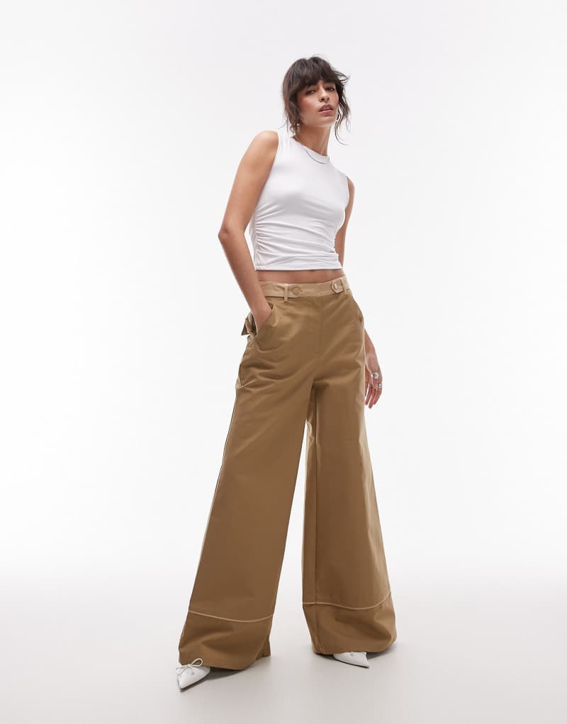 ASOS DESIGN deconstructed wide leg pants in stone Asos Design