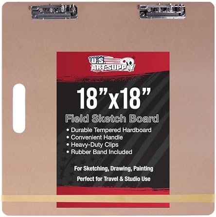 U.S. Art Supply 11" x 17" Artist Sketch Tote Board - Lightweight, Durable Tempered Hardboard with Handle, Metal Clip, Rubber Band for Sketching, Drawing, Painting - Perfect for Travel & Studio Use U.S. Art Supply